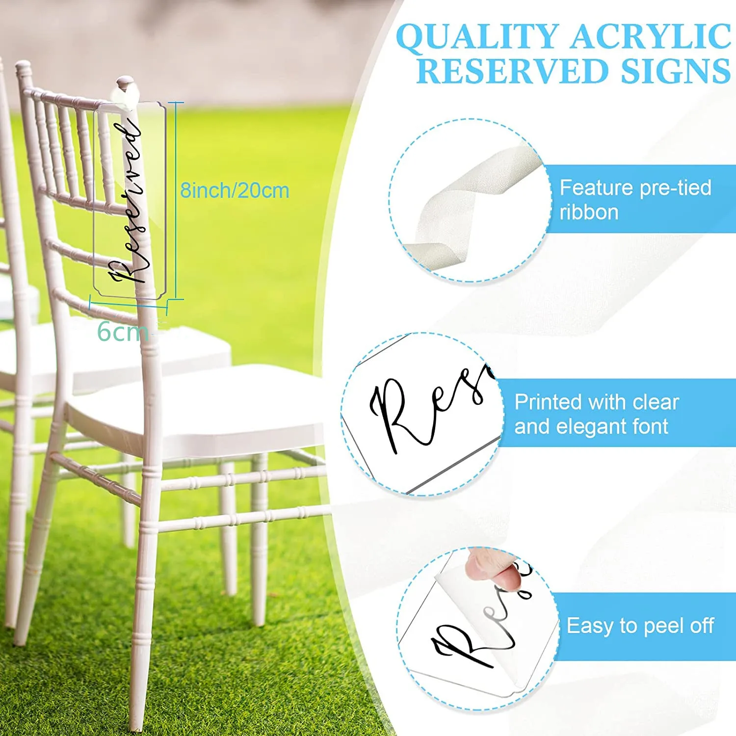 20/50 PCS Blank Transparent Acrylic Sheet Wedding Chair Seat Card DIY Hanging Belt Ribbon Activity Indicator Seat Card 7.5x20cm