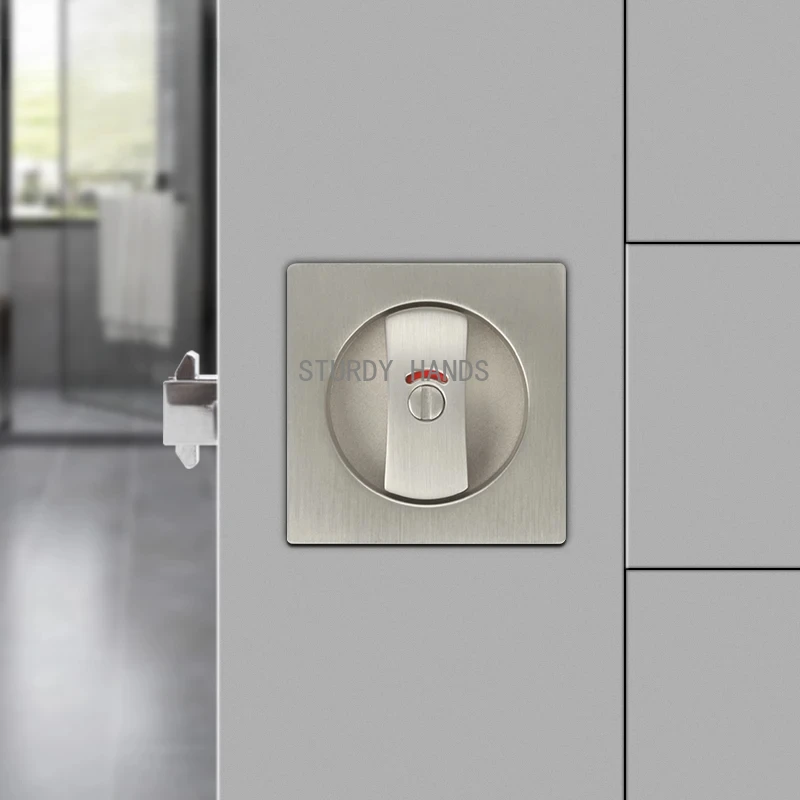zinc alloy Square indicating sliding door lock, bathroom embedded sliding door, invisible hook lock