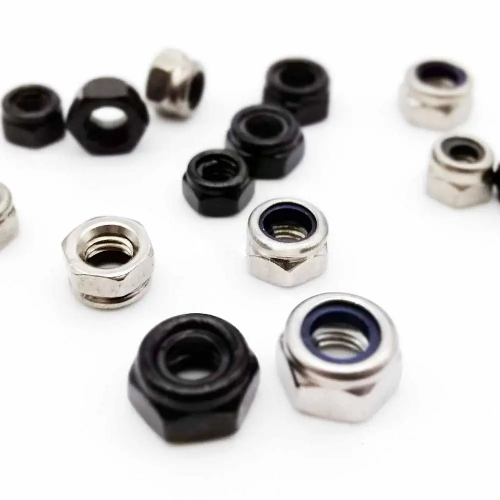 10pcs 304 Stainless Steel Self-locking Nut Hex Nylon M2 M3 M4 M5 M6 Locknut Black Silver Hardware Accessory Insert Lock Nut