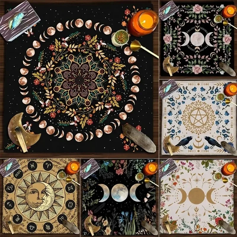 

2024 Magical Tarot Tablecloth Altar Cloth Tapestry Wall Hanging Wheel of The Black Sun Moon Bedroom Living Christmas Decoration