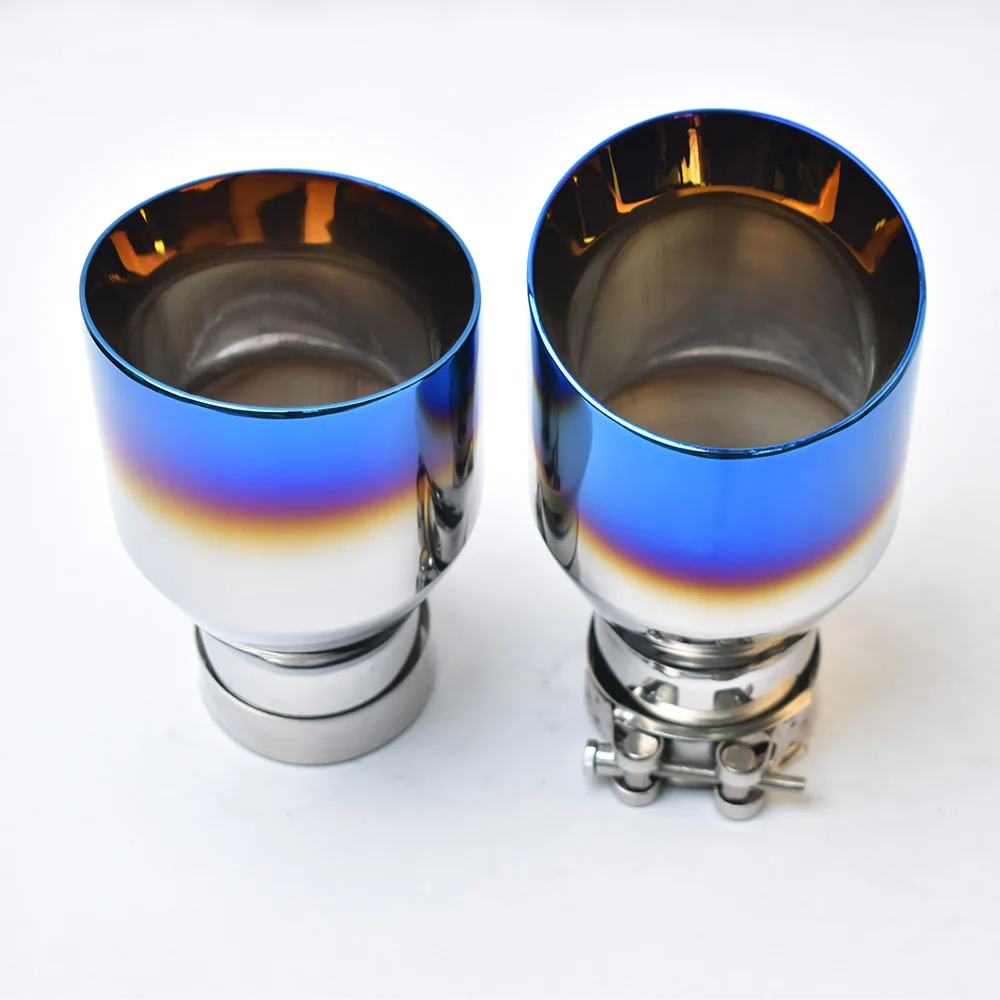 Exhaust Muffler Tip 1 PC Car Blue Burnt Stainless Steel Flange Slashed Bevel Edge