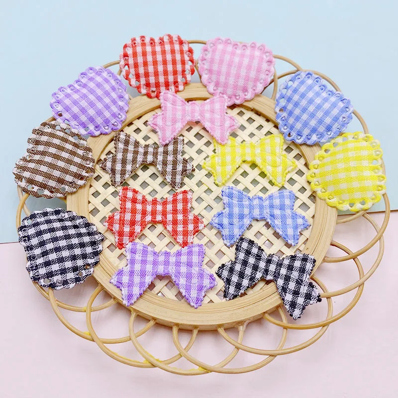 70 Stück Gitter Stoff Herz Bowknot gepolsterte Applikationen für DIY Haars pange Zubehör Kleidungs stück Kopf bedeckung Dekor Patches