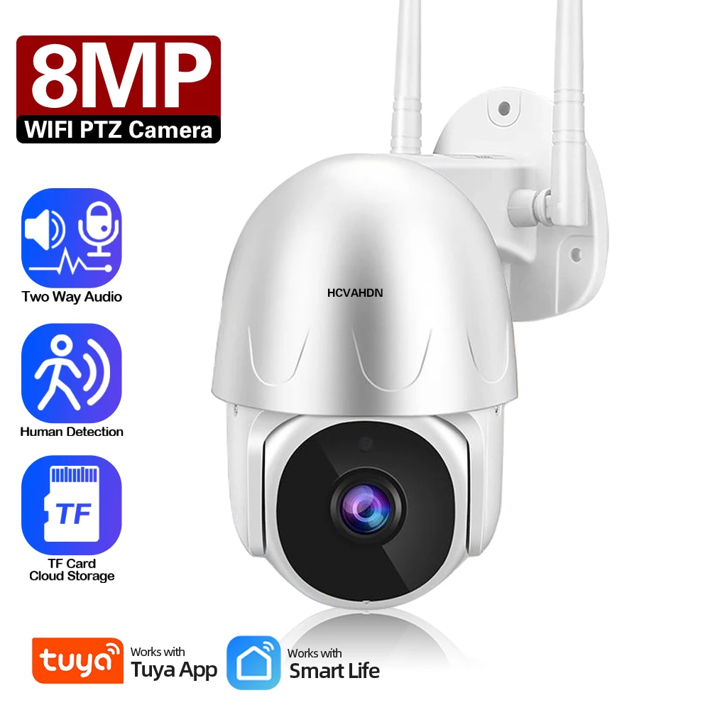 Tuya Câmera de Vigilância Inteligente, 5MP, WiFi, PTZ, IP, Câmera de Segurança, ao ar livre, Áudio Bidirecional, CCTV Sem Fio, Sistema de Vigilância por Vídeo, H.265