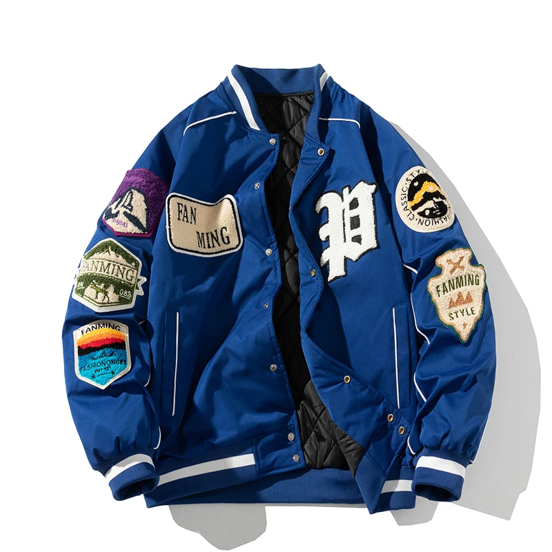 

Winter Varsity Jacket Men Women Letter Badge American Baseball Jacket Street Fashion Hip Hop Coat Youth Couple Clothes Blue Red