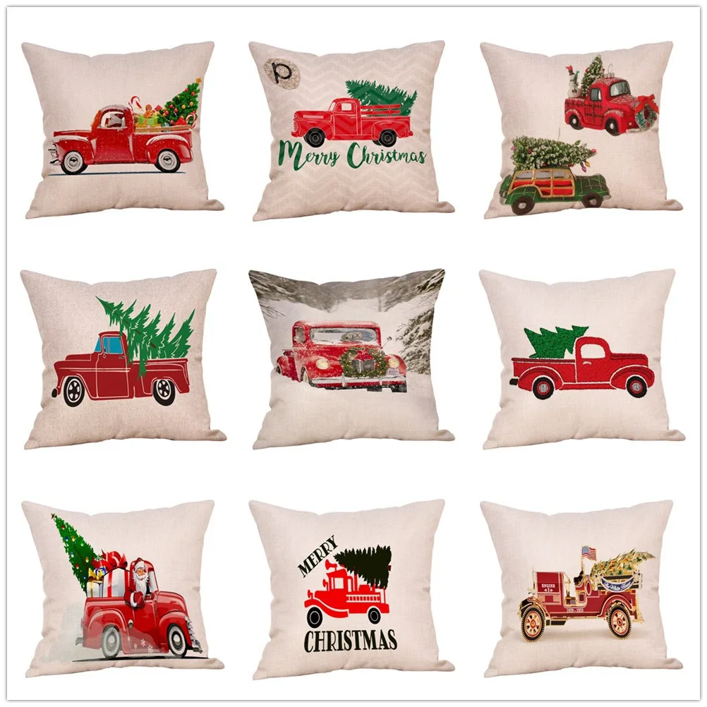 

Christmas Red Pillow Case Tree Decoration Car Pattern Cushion Cover Christmas Decorations for Home Snowman New Year