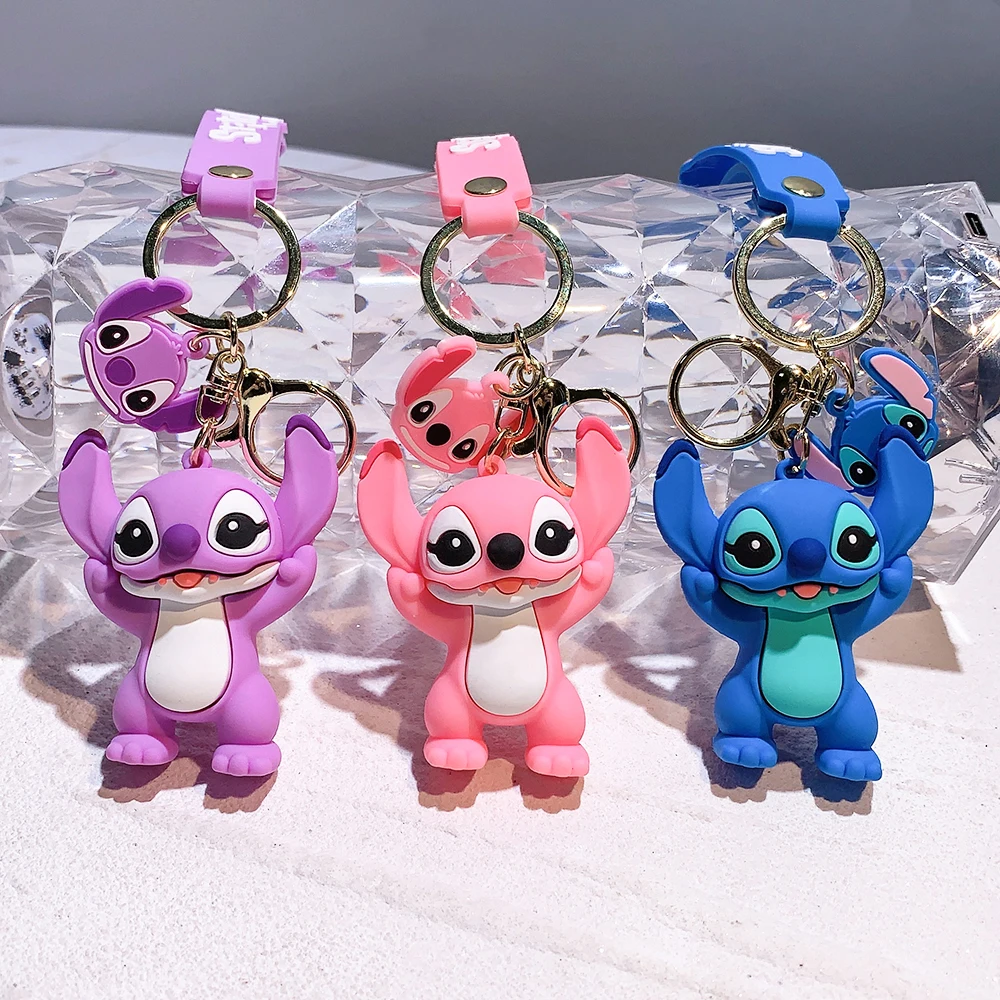 Disney Lilo & Stitch portachiavi Kawaii Cartoon Figure Stitch Angel  Silicone ciondolo portachiavi zaino auto portachiavi accessori - AliExpress