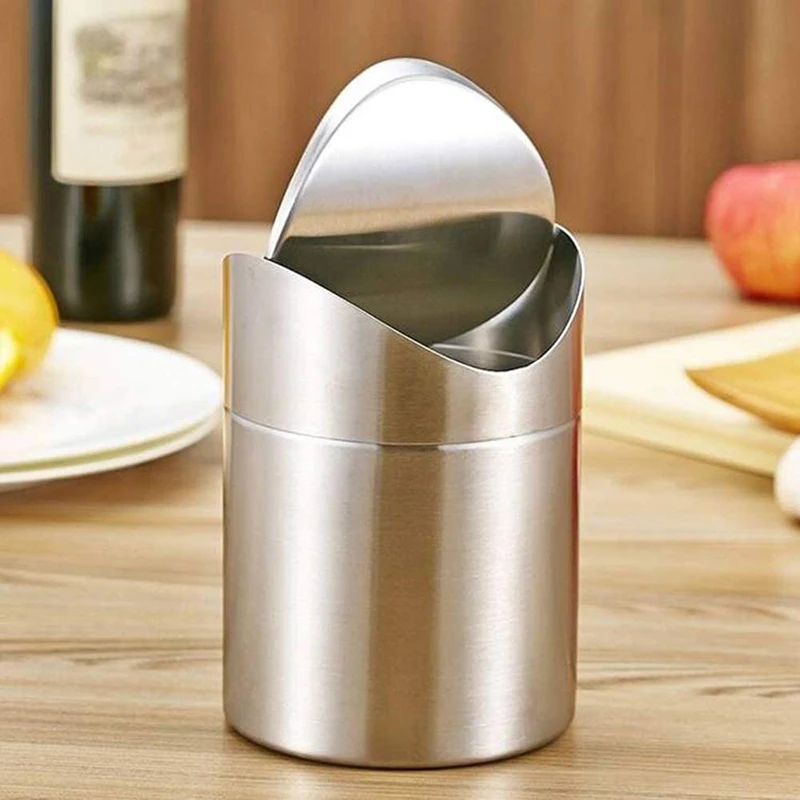 Stainless Steel Desktop Waste Bin Office Desk Storage Bin Mini Flip Lid Household Car Waste Bin Kitchen Office Desk Trash Bin images - 6