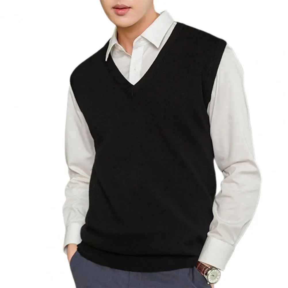 Sleeveless Loose Warm Sweater Vest Men Solid Color V-neck Pullover Knitted Vest Male Waistcoat men sweater vests mens knitted vest