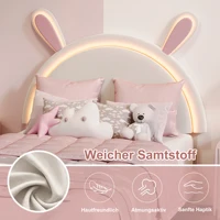Lit rembourré Rosahqnda, lit simple avec tête de lit à oreilles de lapin, lit pour enfants avec lattes en bois 6