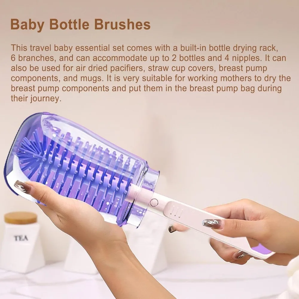 6 in 1 Silicone Bottle Brush Baby Bottle Cleaner Brush Set with Straw Cleaner Drain Rack Pacifier Storage Box