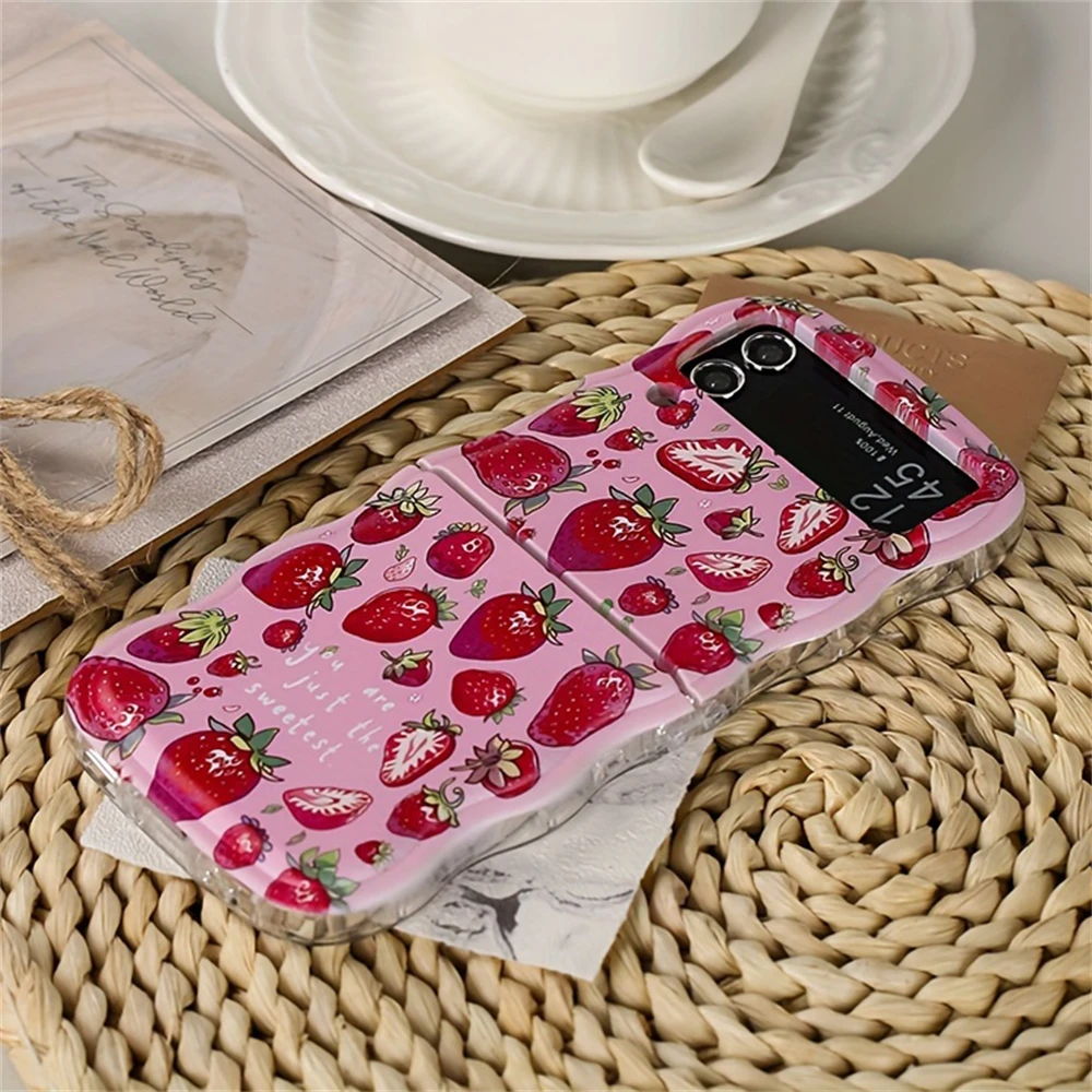 Cute Wave Shape Strawberry Pattern Airbag Back Cover Phone Case