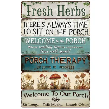 🌿 6pc Vintage “Welcome to Our Porch” Metal Sign Set – Farmhouse Charm & Outdoor Bliss 1