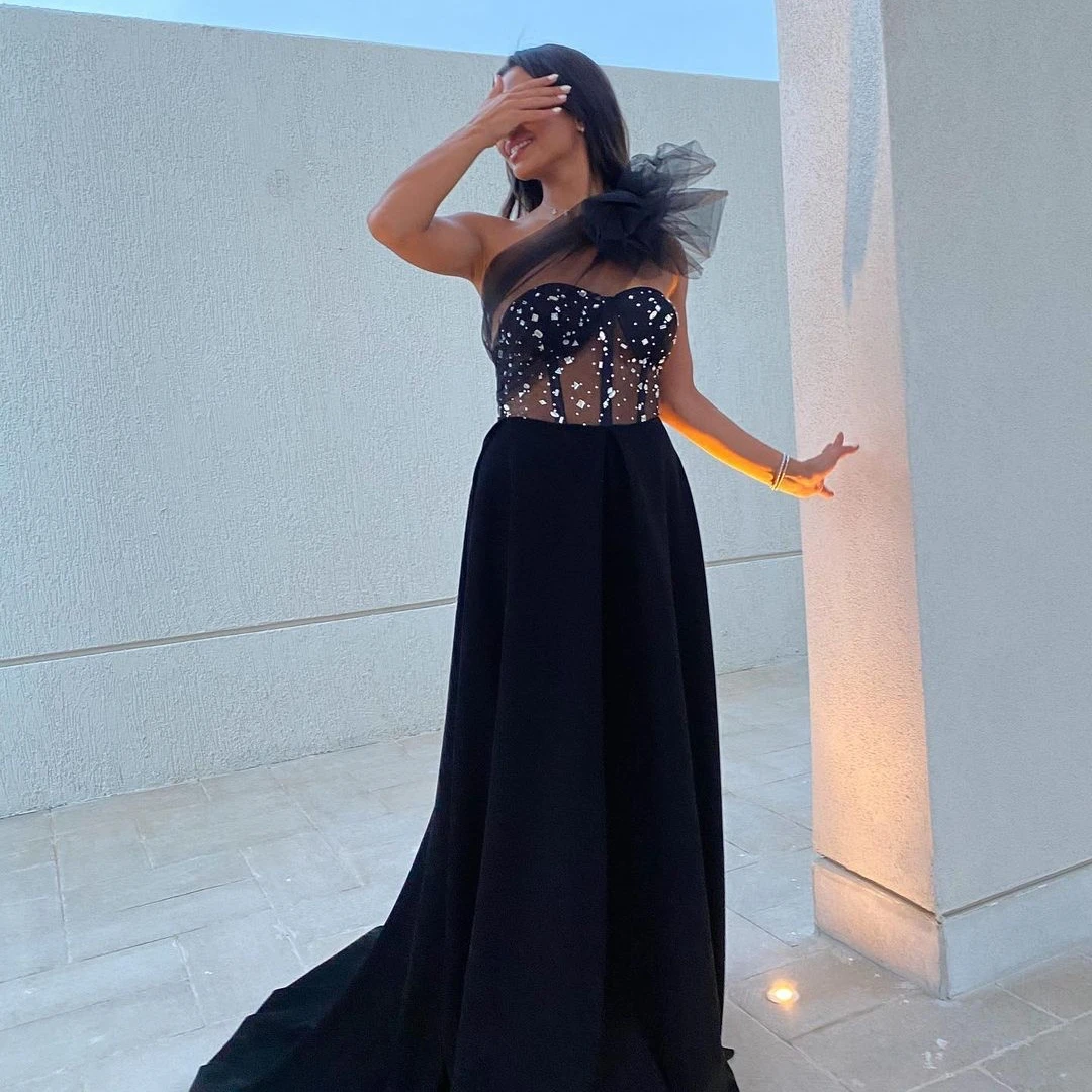 

Lovestory Vestidos De Gala Prom Dresses for Black Girls Crystal Sweetheart One Shoulder Evening Party A Line Special Occasion