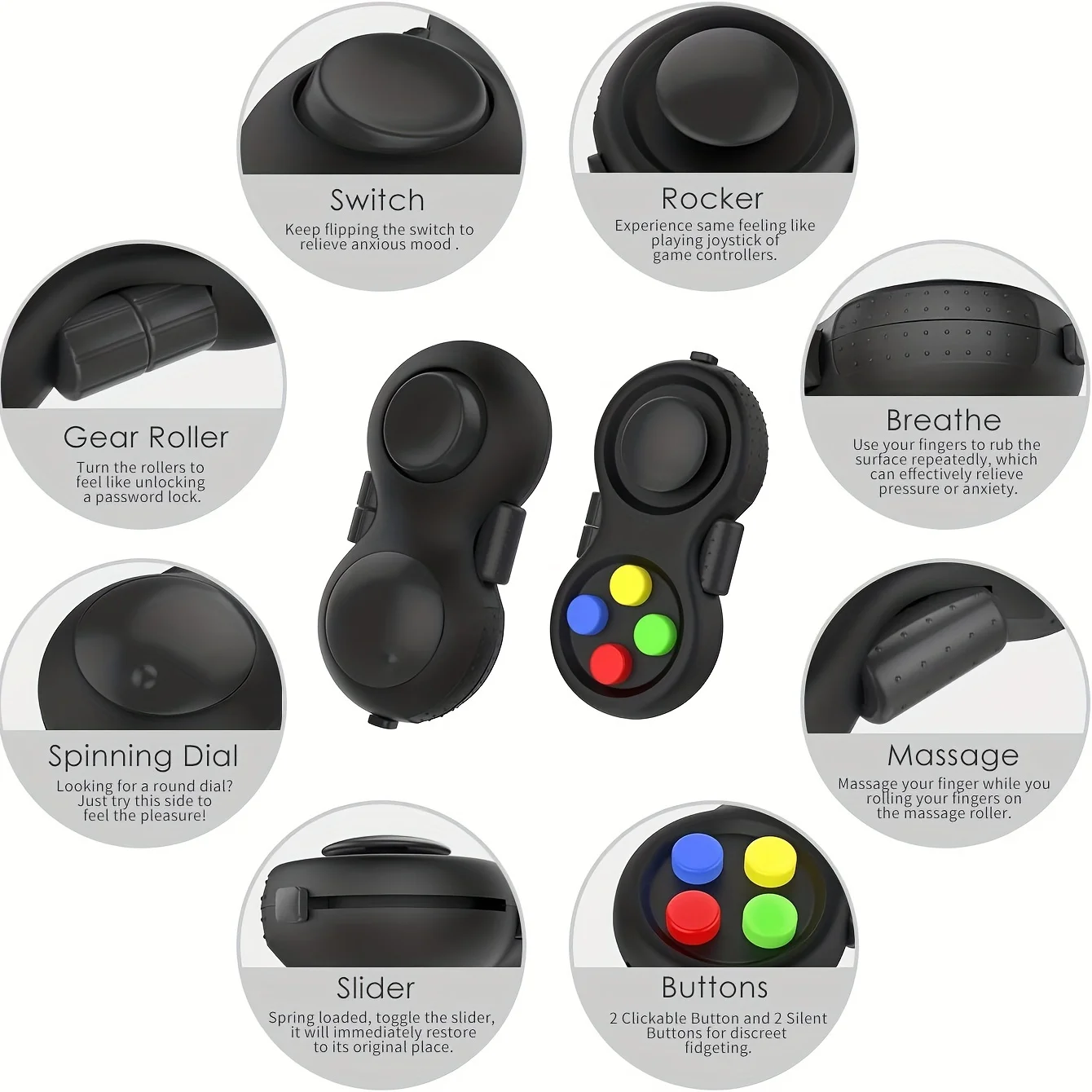 Fidget Toy Pad 8 Fidget Functions Controller Stress Reducer Toy Cube Relieves Stress Anxiety