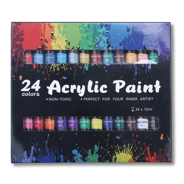 Acrylic Paints Set - 24 Colors Art Painting Kit Supplies for  Wood,Canvas,Fabric,Rock,Glass, for Kids,Beginners and Artists - AliExpress