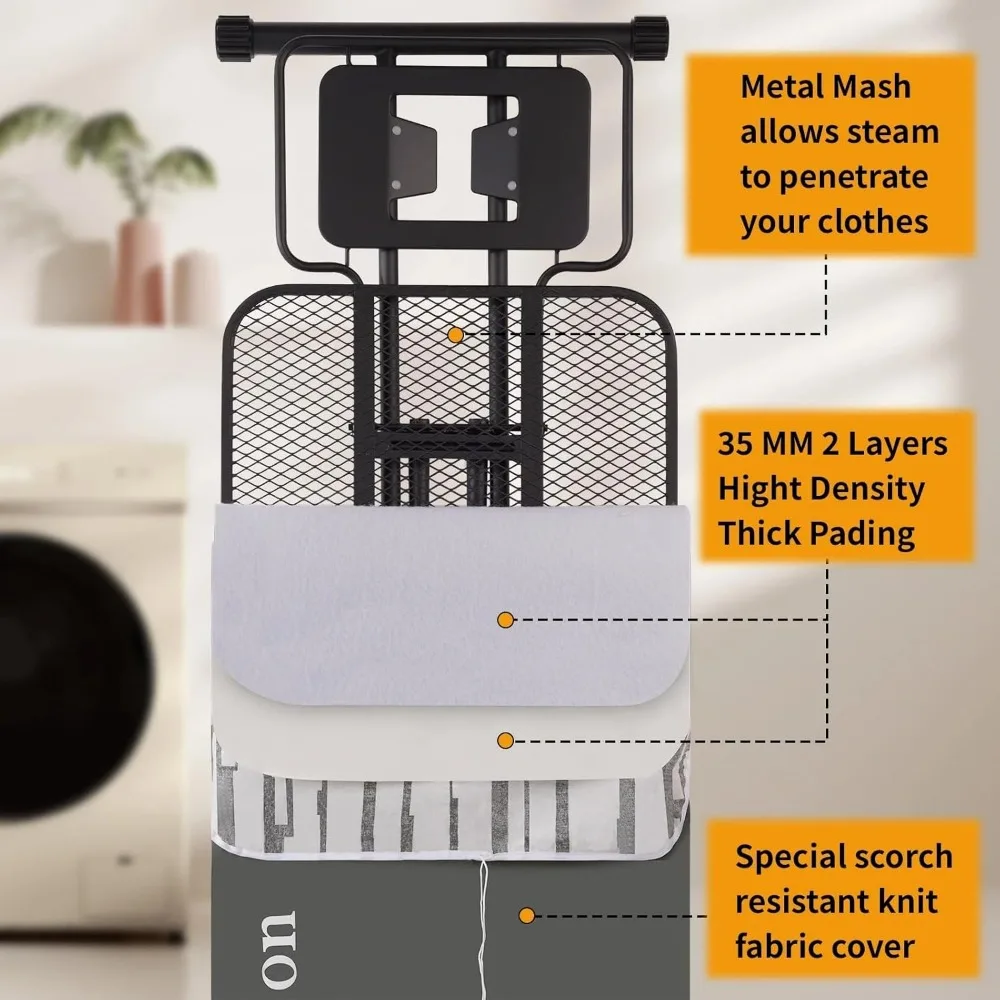 Spacious Ironing Board with Extended Hang Rail and Iron Holder, 63 Length x 20 Width