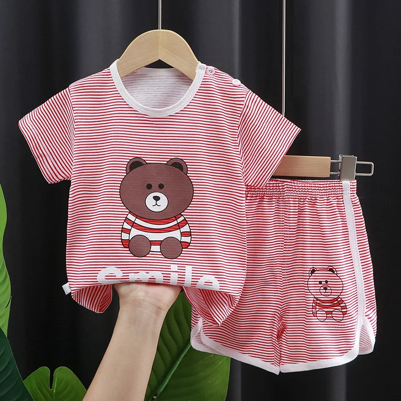 9months-6years Summer Casual Fashion O-neck Pullover Short Sleeves +shorts Boys And Girls Cartoon Print Children's Cute Suits baby clothes penguin set Baby Clothing Set