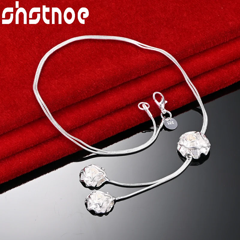 

SHSTONE 925 Sterling Silver Chain Accessories Flower Rose Pendant Necklace For Woman Wedding Party Birthday Fashion Jewelry