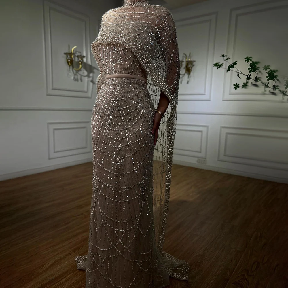 S4b99704c541a4886a1acb35509d641f6D Arabic Nude Mermaid Long Cape Sleeves Luxury Evening Dresses Gowns For Women Wedding Party Mallzona