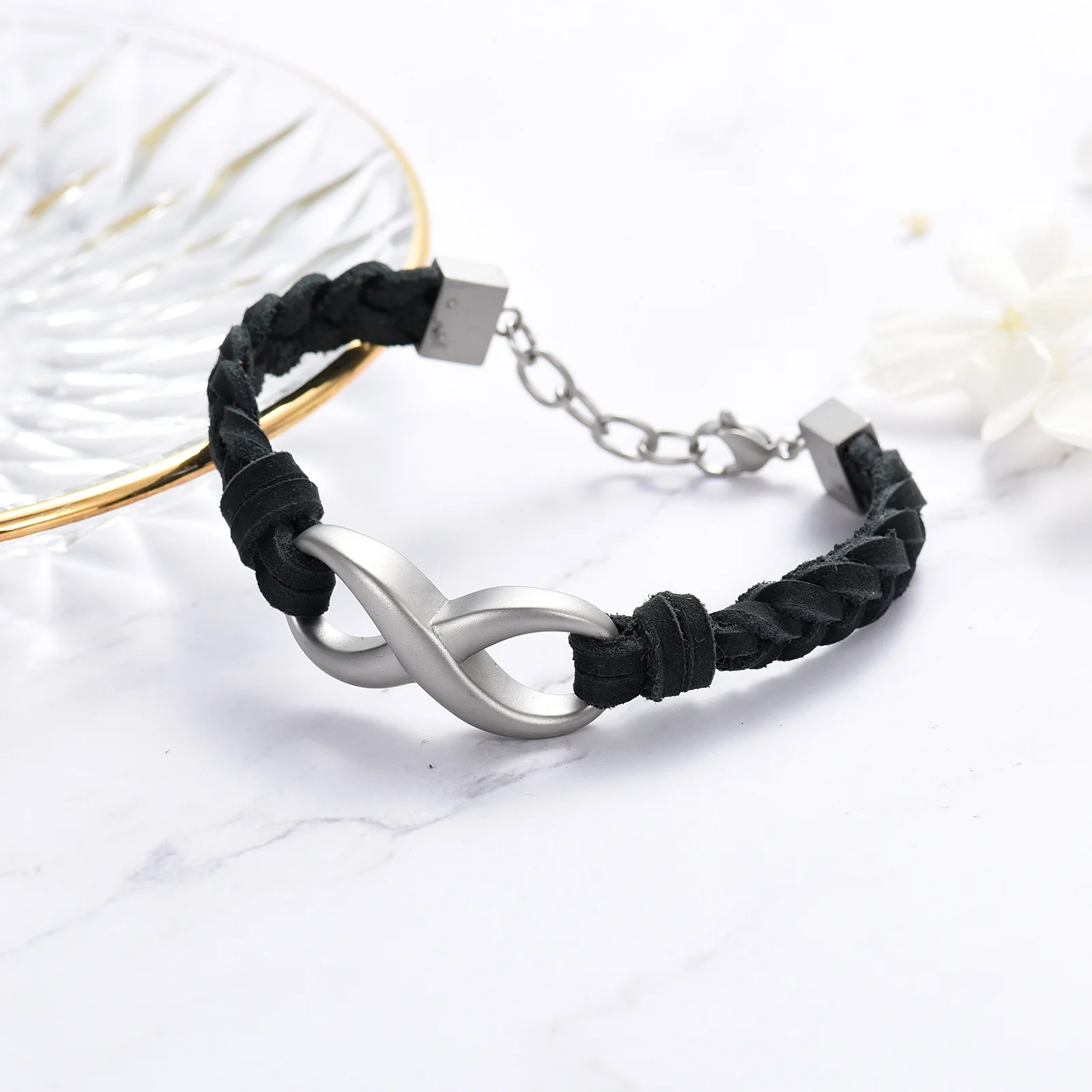 BowKnot Small Urns Cremation Bangle For Ashes Leather Braided Men Keepsake Urn Bracelet Memorial Jewelry