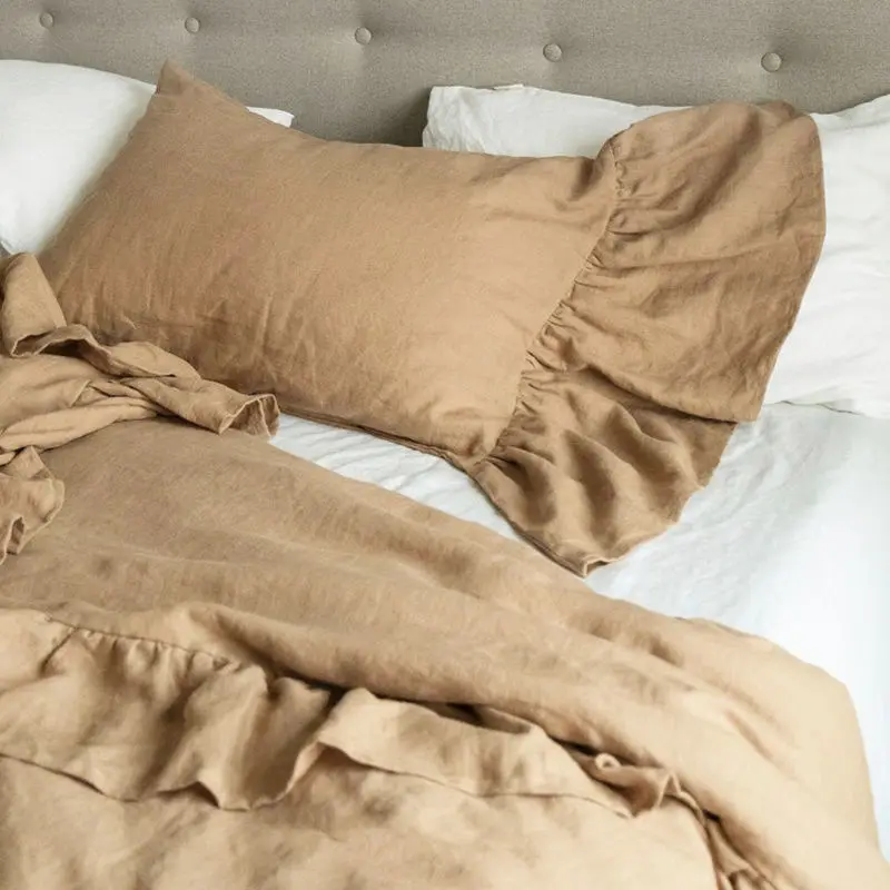 

Ruffles Linen Pillowcase Pure Flax Pillow Sham 100% French Linen Ruffled Standard Vintage Farmhouse Pillow Cover Bedding 1 Piece