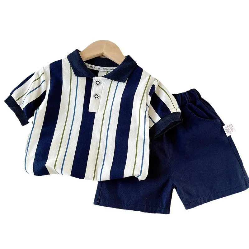 Summer Children Boys Clothing Cartoon Strips Polo T-Shirt Shorts 2Pcs/Set Toddler Sport Baby Cotton Tracksuits 0-5Years