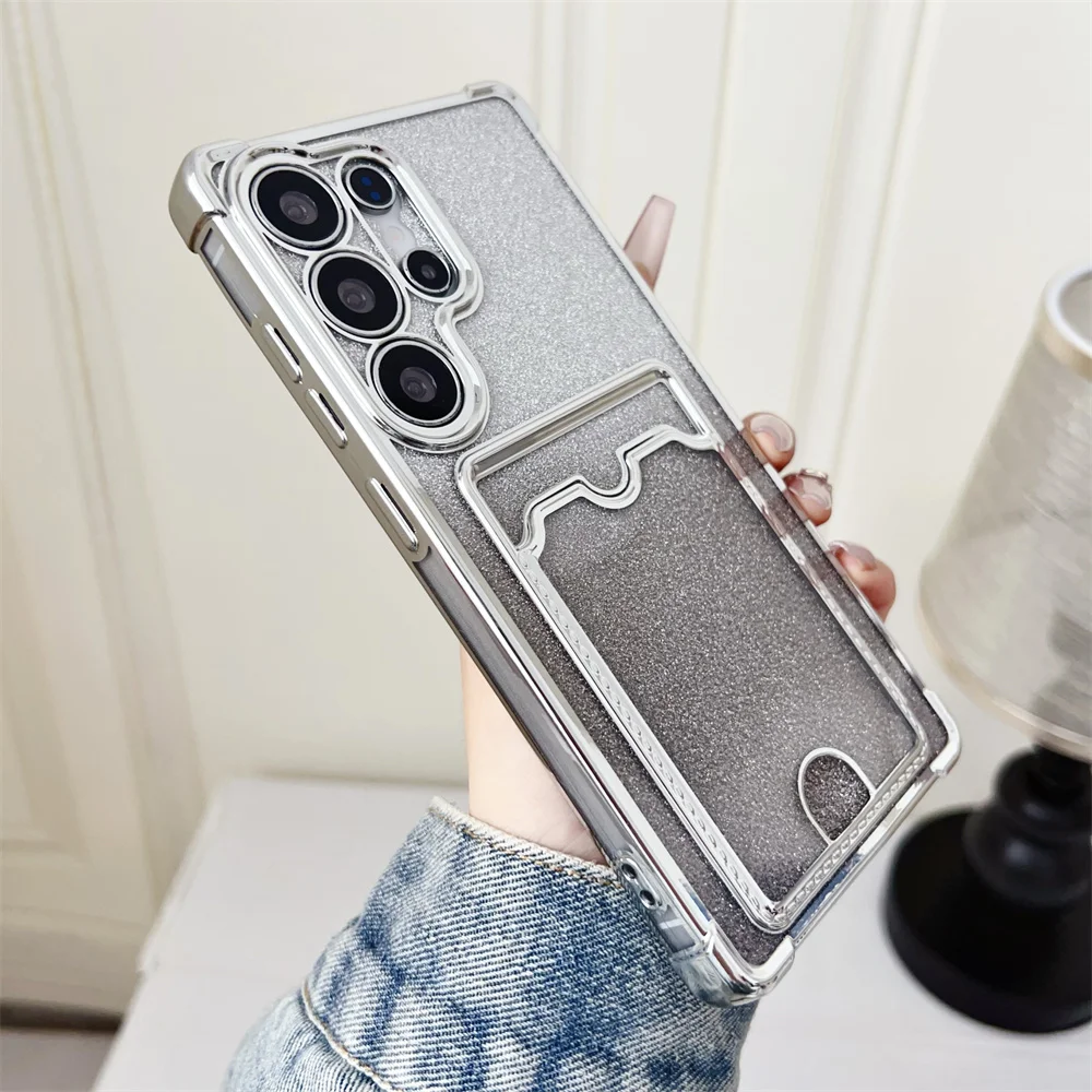 Glitter Gradient Plating Card Holder Phone Case - Stylish and Protective Back Cover