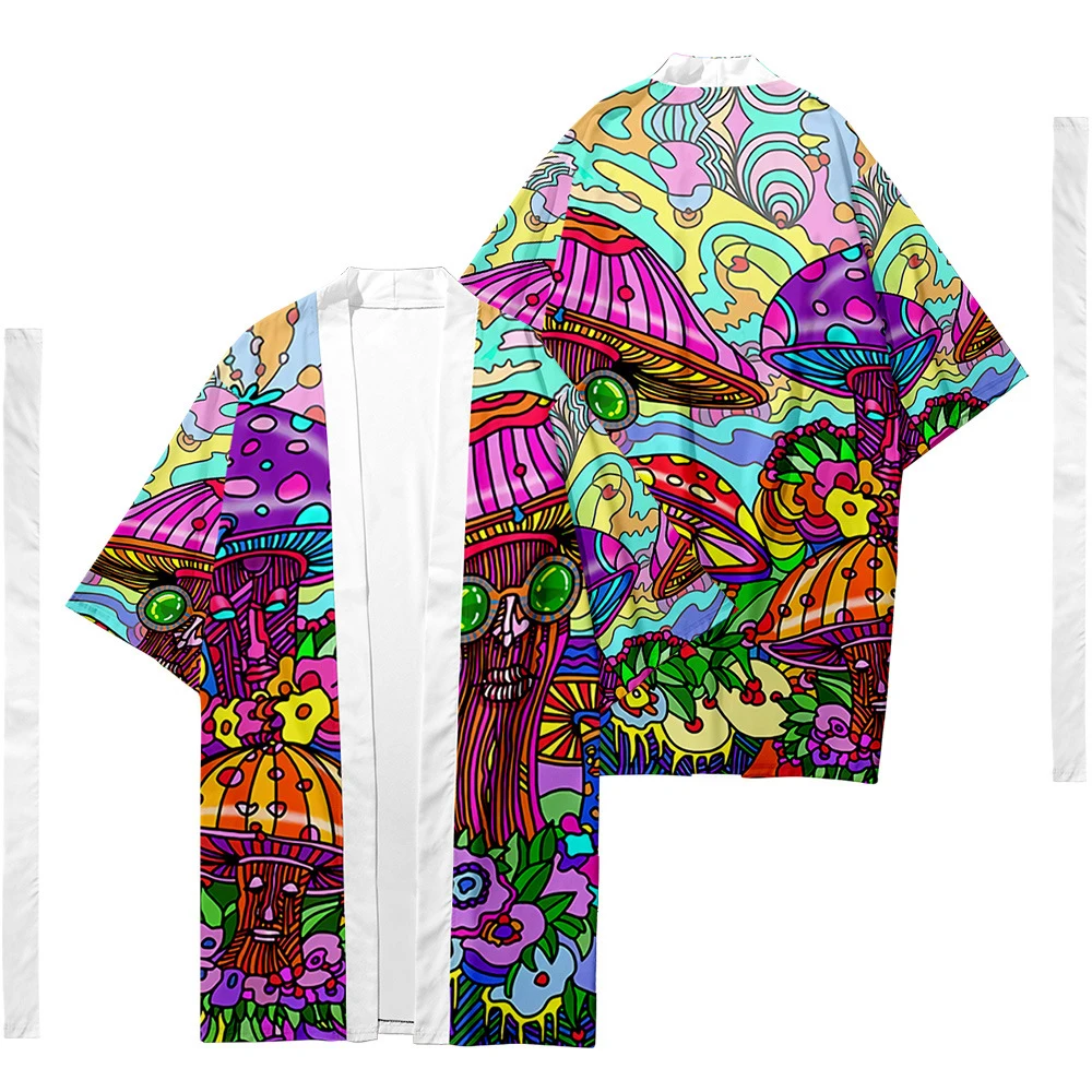 Men's Japanese Long Kimono Cardigan Men's Samurai Clothing Kimono Psychedelic Pattern Shirt Yukata Jacket 1