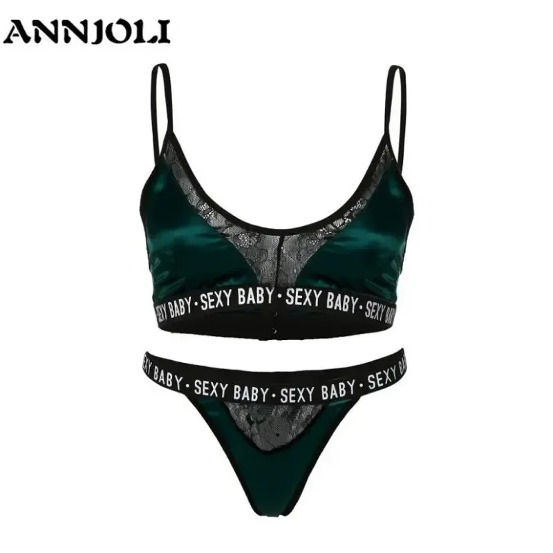 ANNJOLI Sexy Women's Underwear Bra Set Bralette Women Bra Letter Print Lace Patchwork Women's Underwear Sets and Panty Set