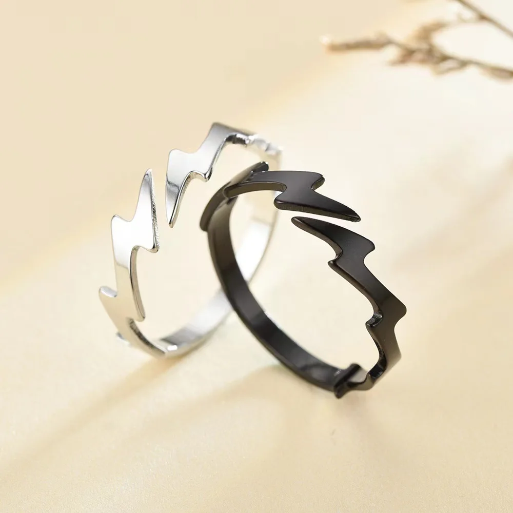 Titanium Steel Lightning Shaped Rings for Women Men Fashion Adjustable Finger