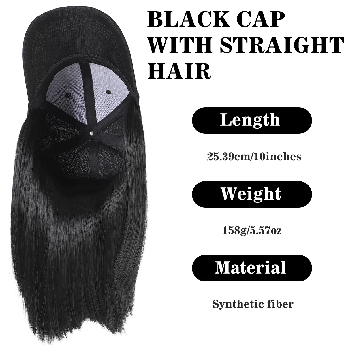 Synthetic black cap short straight hair wig women's heat-resistant and affordable wig hat short hair styling
