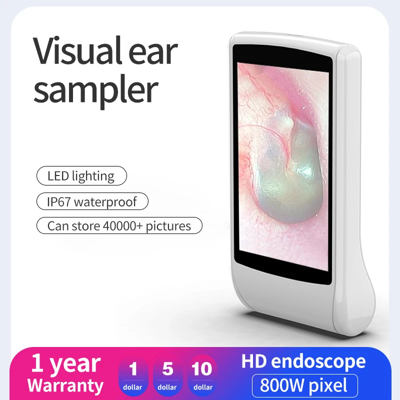 HD Ear Picking Endoscope 3.00mm Visual Otoscope 800w Pixel/LED Light/IP67 Waterproof/Professional Ear Canal Endoscope Tool