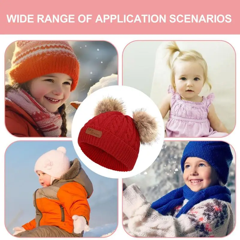 Toddler Girl Hat Pompom Knitted Ski Beanie Hat Comfortable Warm Stretchy Kids Beanie Hats For Boys Girls Toddler Baby School
