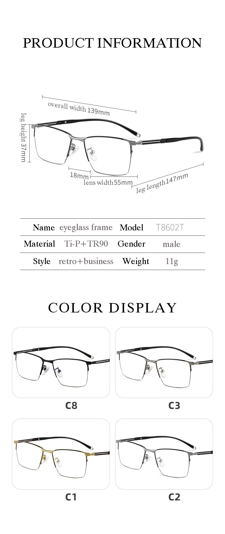 Hotochki Unisex Full Rim Square Titanium Eyeglasses 86027