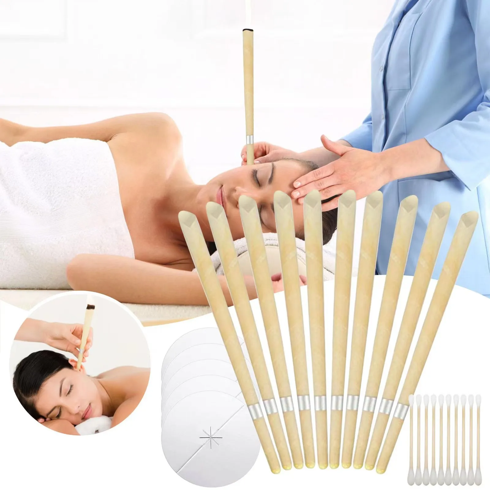 1 set di strumenti per la pulizia delle orecchie e la rimozione del cerume, pratici da usare, con 10 bastoncini di cotone e 5 vassoi in una scatola portaoggetti. - immagine 2