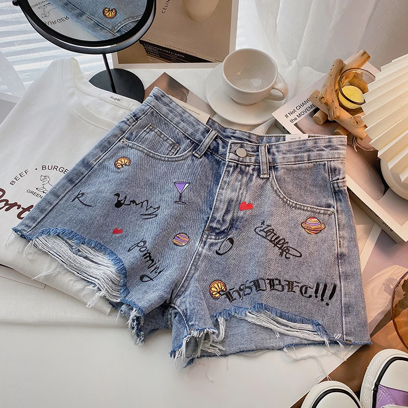 keiki kona shorts Ashgaily 2022 New High Waist female Fashion Casual Summer Cool Women Denim Shorts Wide Leg Hollow Out Plus Size Jean Shorts leather shorts