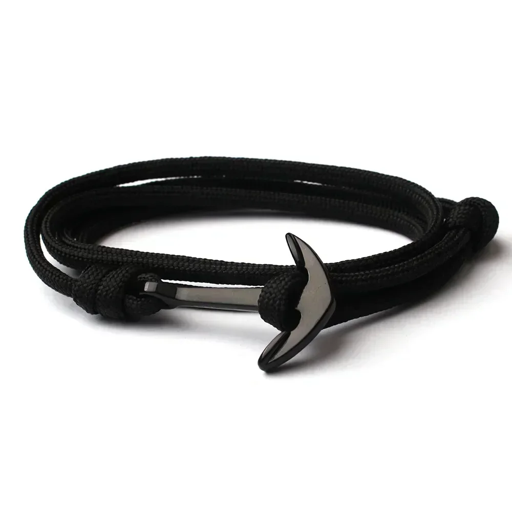 Men Bracelet Black Alloy Anchor Bracelet Multilayer Nylon Rope Chain Paracord For Women Men Navy Style Gift SL014