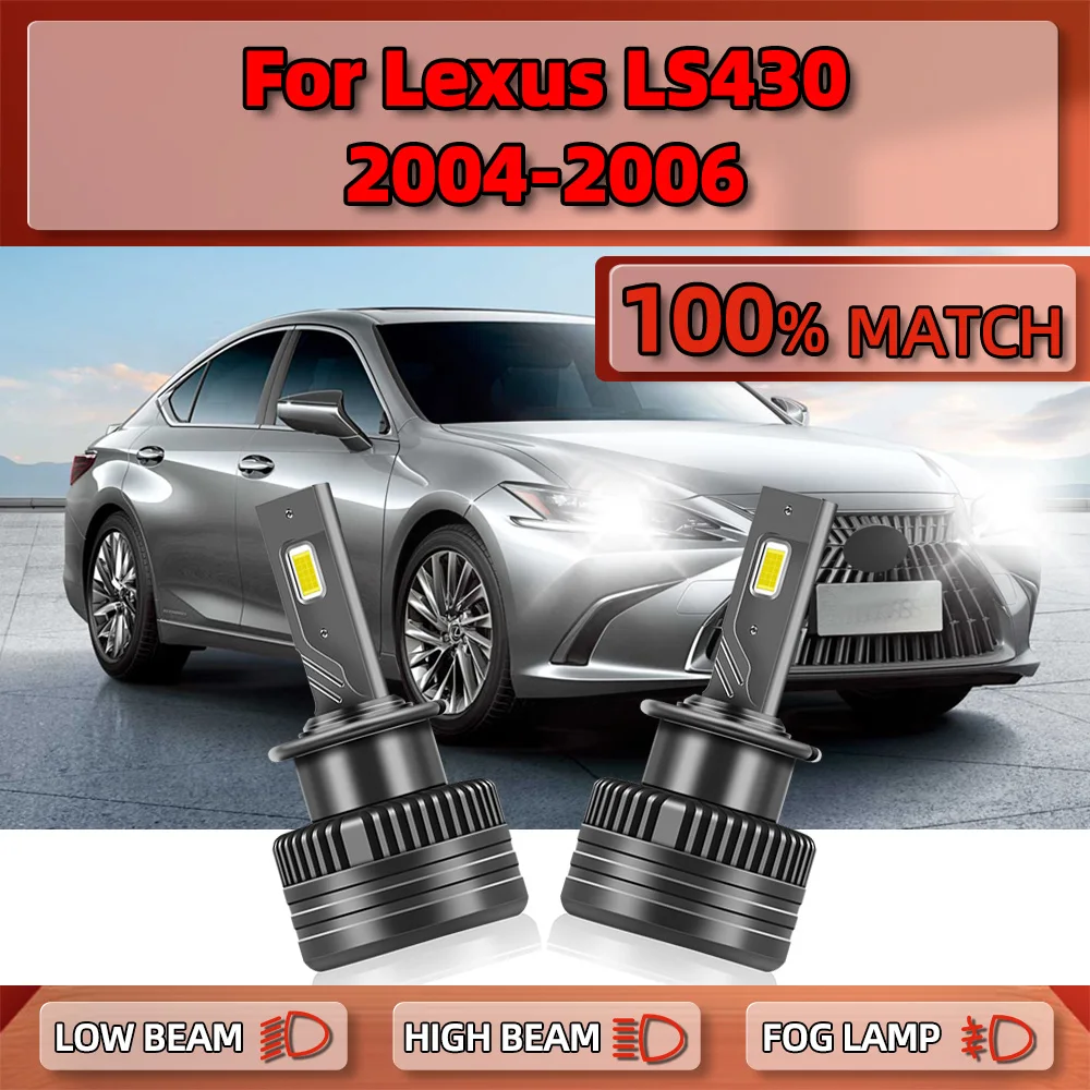 

2Pcs 120W Canbus LED Lights D2S Xenon Lamps 25000LM HID Headlight Bulbs 12V 6000K Plug&Play For Lexus LS430 2004 2005 2006