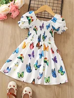 Vêtements pour enfants Robe à imprimé papillon vibrant pour filles Convient pour 1-8 ans Vêtements d'été pour enfants Jupe papillon colorée blanche 1