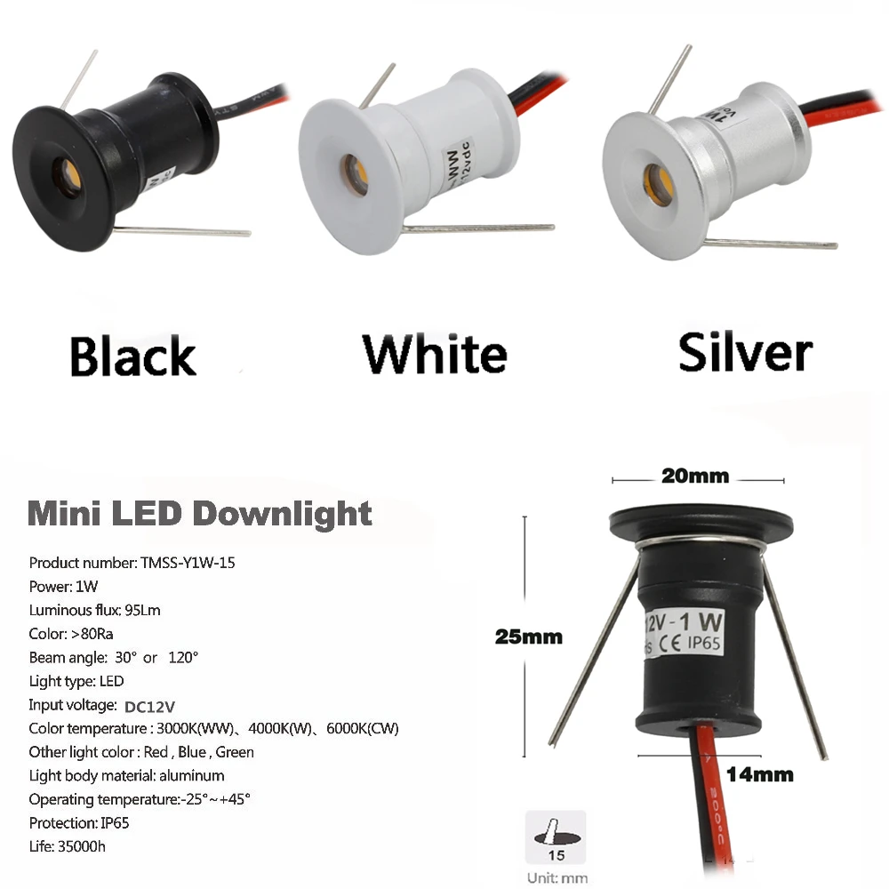 IP65 Mini Spotlight 15mm 1W Recessed Spot Leds Lights 12V Ceiling Downlight Stair Cabinet Spots Lamp with Transformer 110V-220V 3