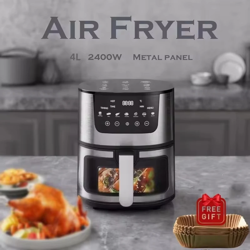 4L Large-Capacity Intelligent Air Fryer Baking Paper Without Oil LED Touch Control Visible Window Hot Convection Oven Deep Fryer air fryer