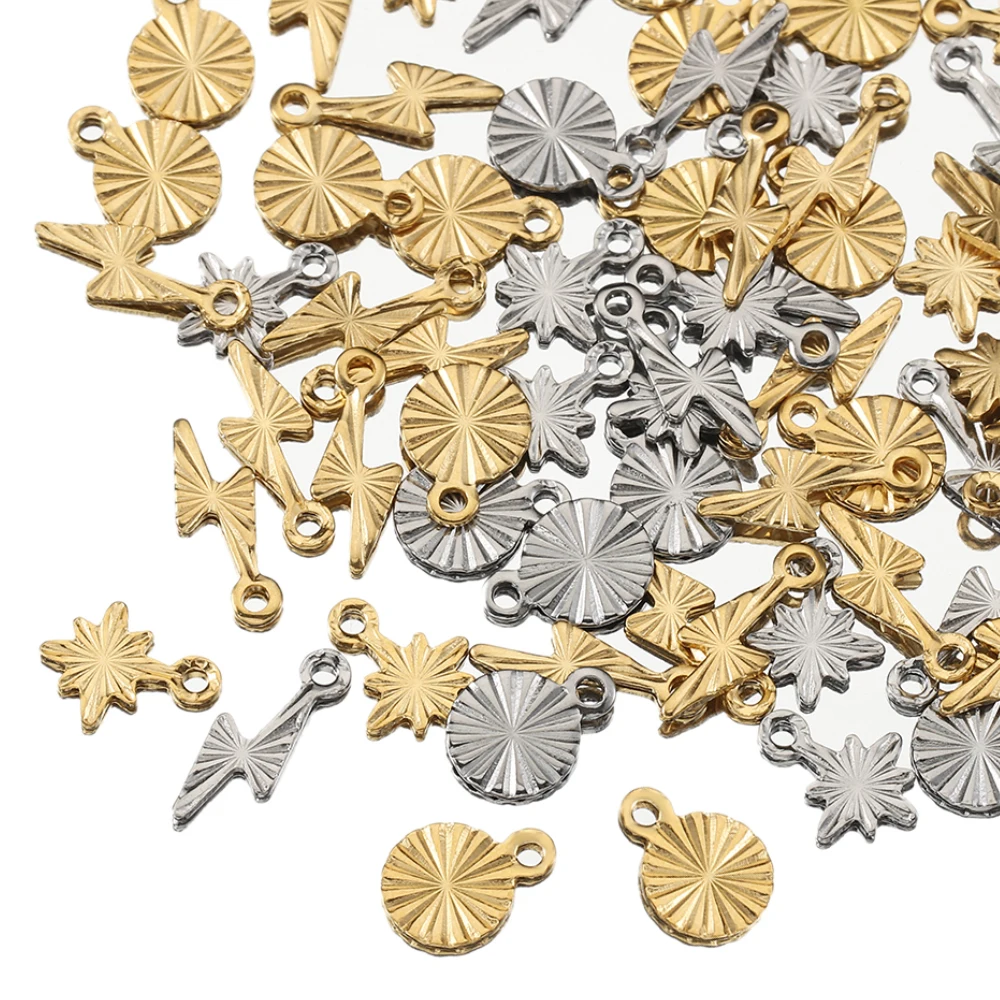 

50pcs Stainless Steel Snowflake Pendants Round Lightning Charms Handamde Earrings Component Necklace Supplies DIY Jewelry Making