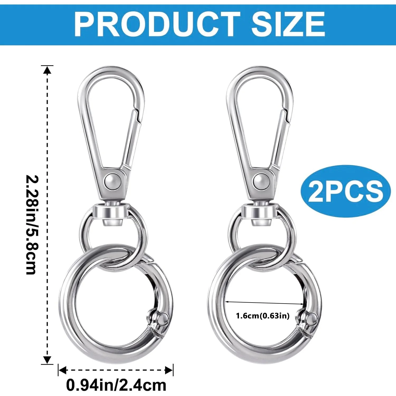 Swivel Clasp Clip Metal Swivel Snap Hooks Double Opening Key Chain Clip Key Ring 2 Sets for DIY Crafts Lanyard Making