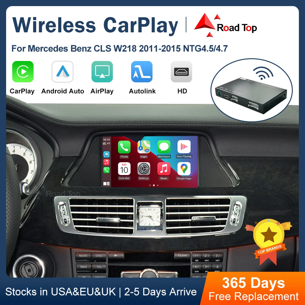 Road Top Wireless CarPlay Android Auto for Mercedes Benz CLS W218 NTG4.5/NTG4., with Mirror Link AirPlay Car Play