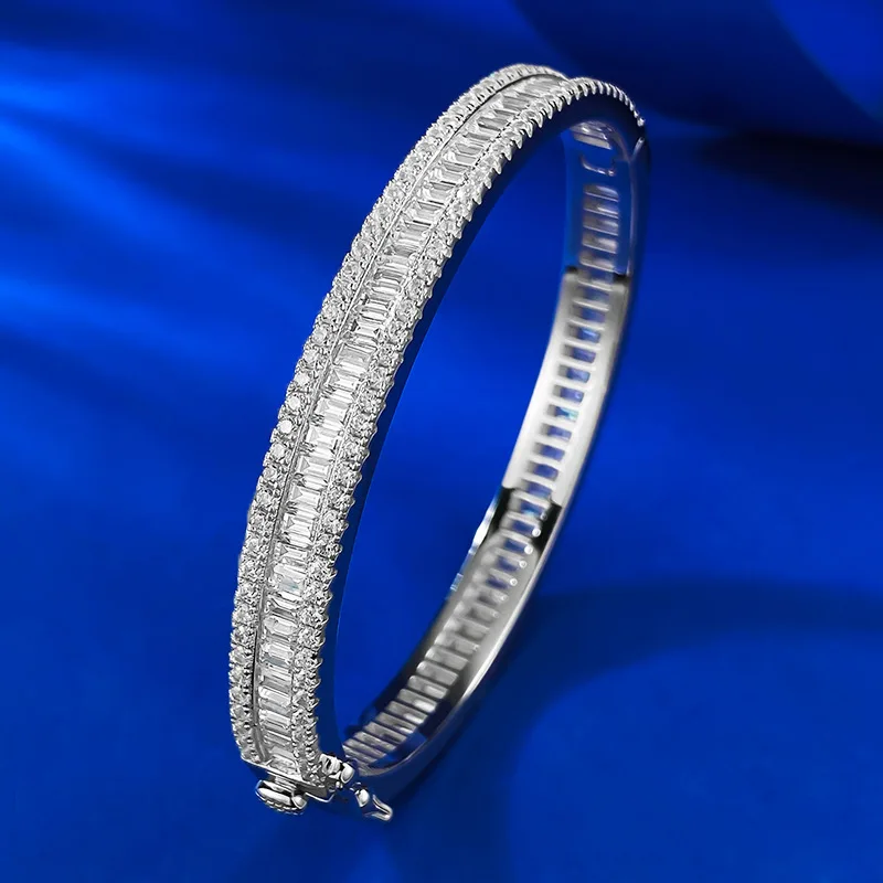 

European and American Fashion Commuter New Product S925 Silver Borderless Luxury Set Ladder Square Stone Full Diamond Bracelet