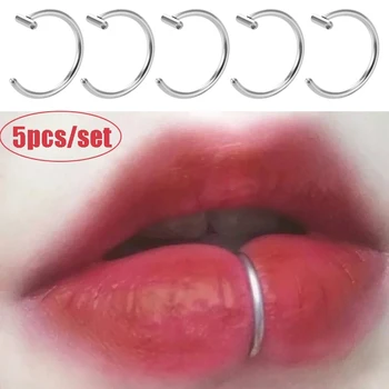 가짜 피어싱 수술 스틸 귀 코 클립 립 링, 중격 립 후프 입, 비 피어싱 펑크 커프 귀걸이, 여성 바디 쥬얼리, 5 개