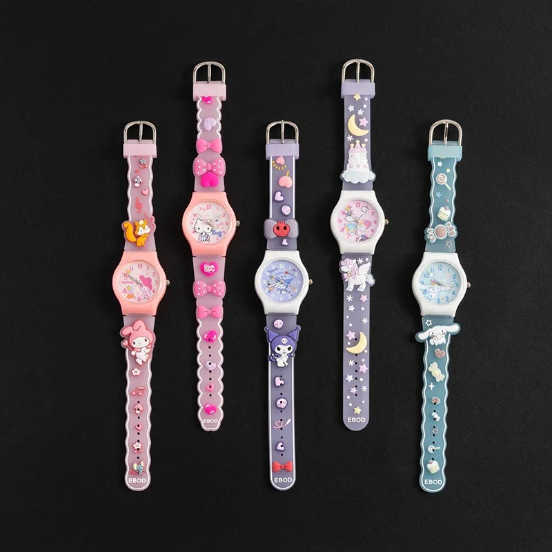 MINISO Sanrio 3D Pattern Children's Watch Cinnamoro Hello Kitty Waterproof Quartz Watch Kuromi Cartoon Silica Gel Watchband Kids 2