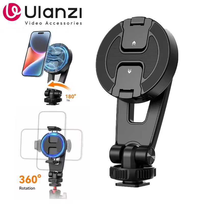 Ulanzi MA47 Magsafe Magnetic Phone Clamp for Iphone 15 14 13 12 Android Phone Clip Holder Tripod Mount with 1/4" Screw Cold Shoe