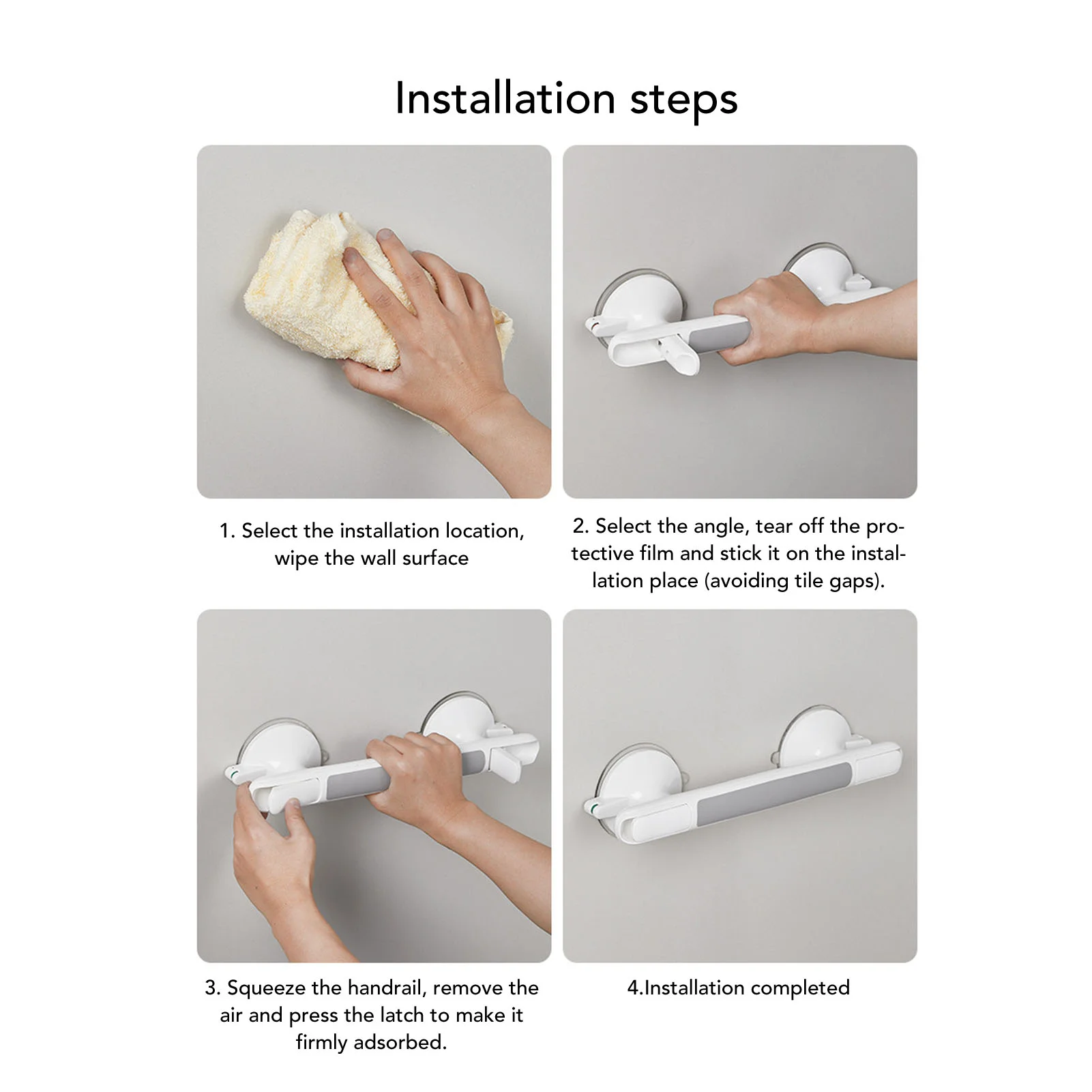 Shower Grab Bar for Seniors Elderly Non Slip Suction Cup Water Resistant Handicap Shower Safety Bar with Luminous Strip Gray 3