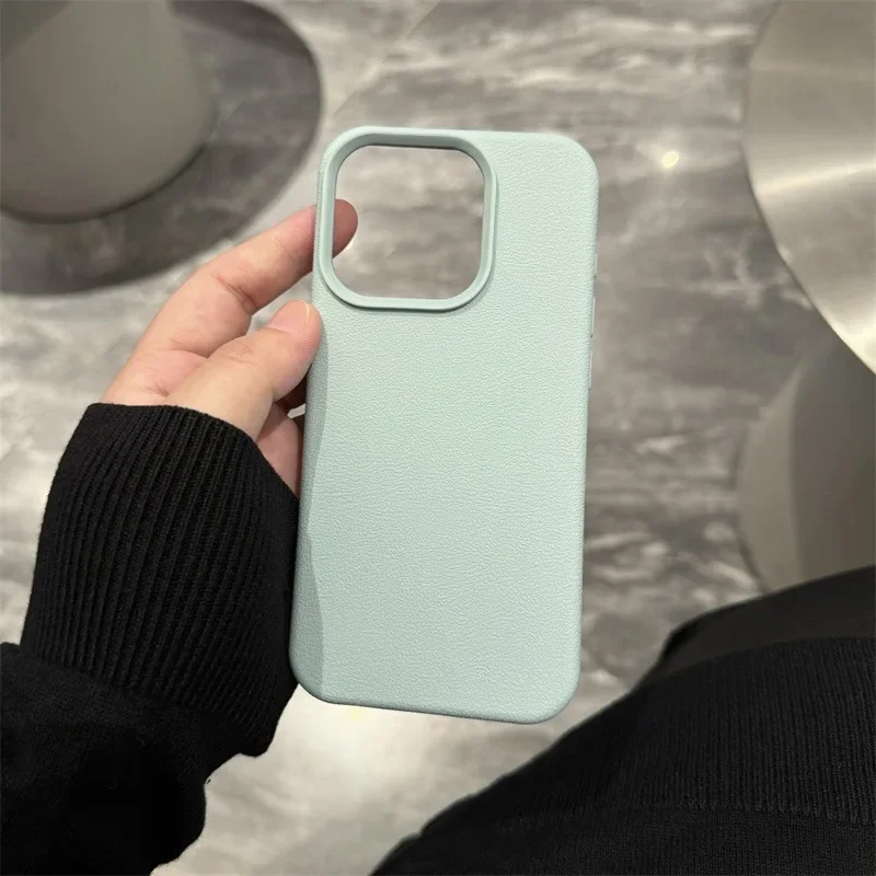 Luxury Lichee Pattern Leather Case - Candy Solid Color Slim Cover